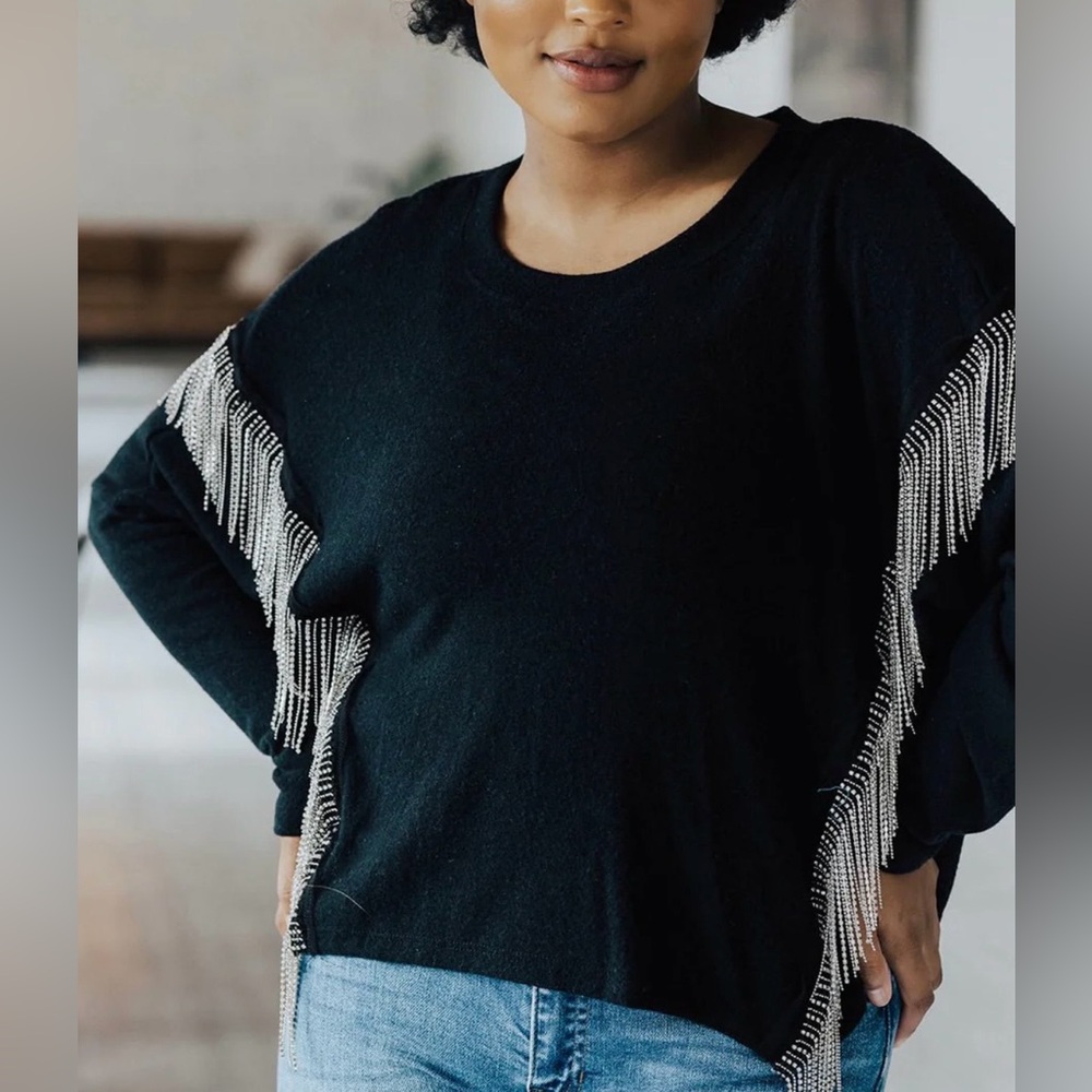Rhinestone Fringe Lightweight Sweater